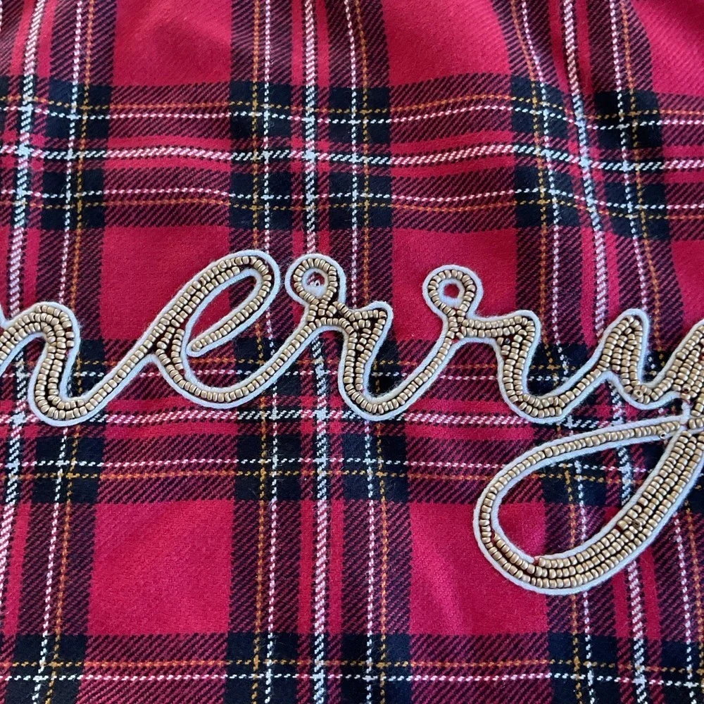 Pier One Imports Beaded Merry Plaid  Accent Pillow Cover Only No filling